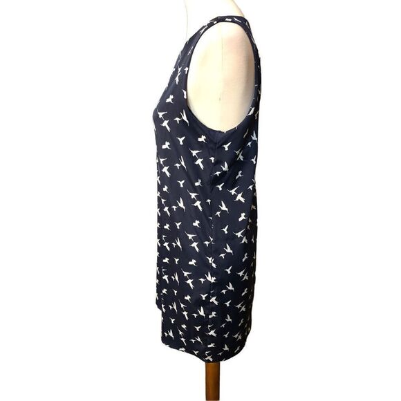 Everly hummingbird print sheath dress with back cut out and two white button clo - Picture 4 of 13